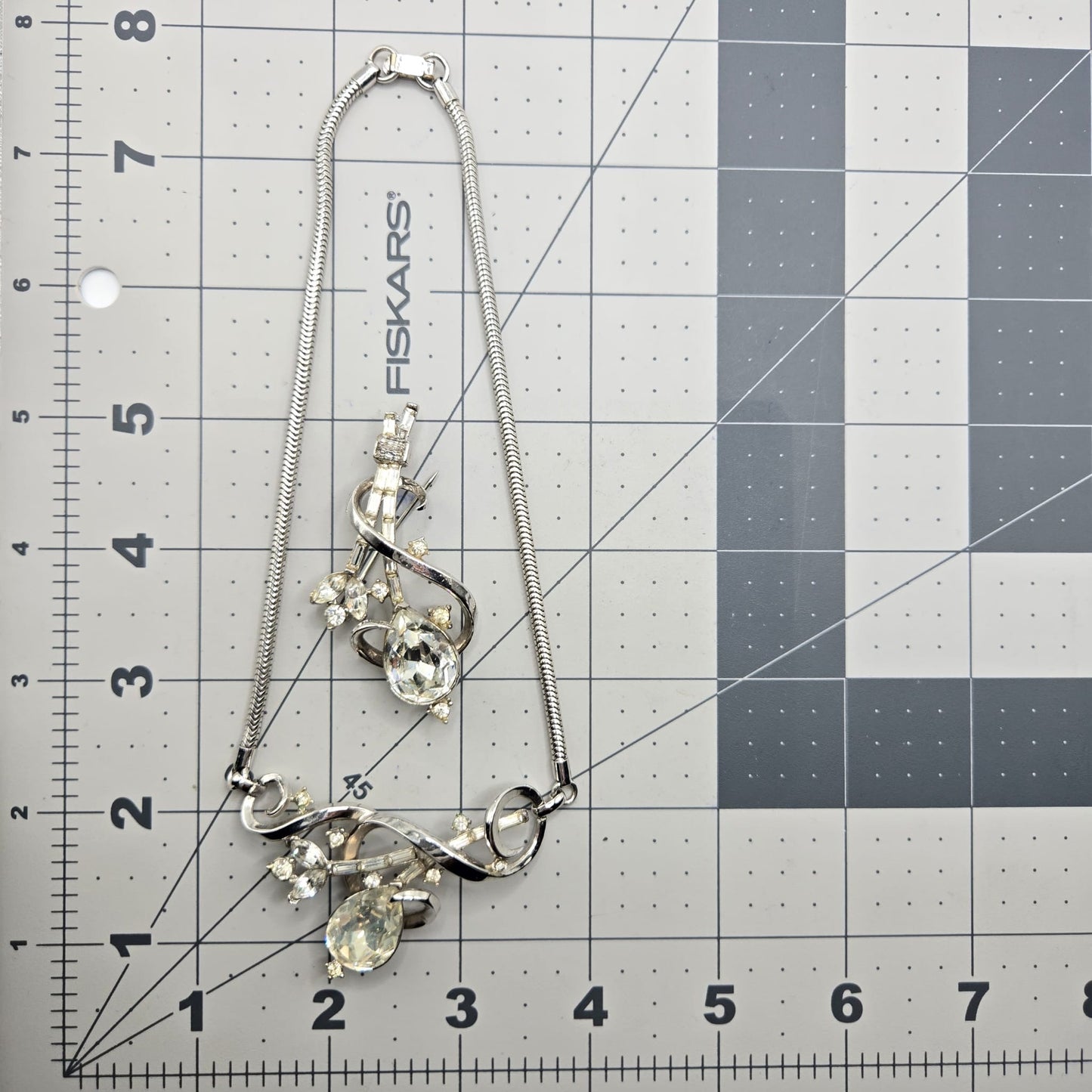 Vintage TRIFARI Alfred Philippe Gem of India silver tone rhinestones Necklace and Brooch pin set