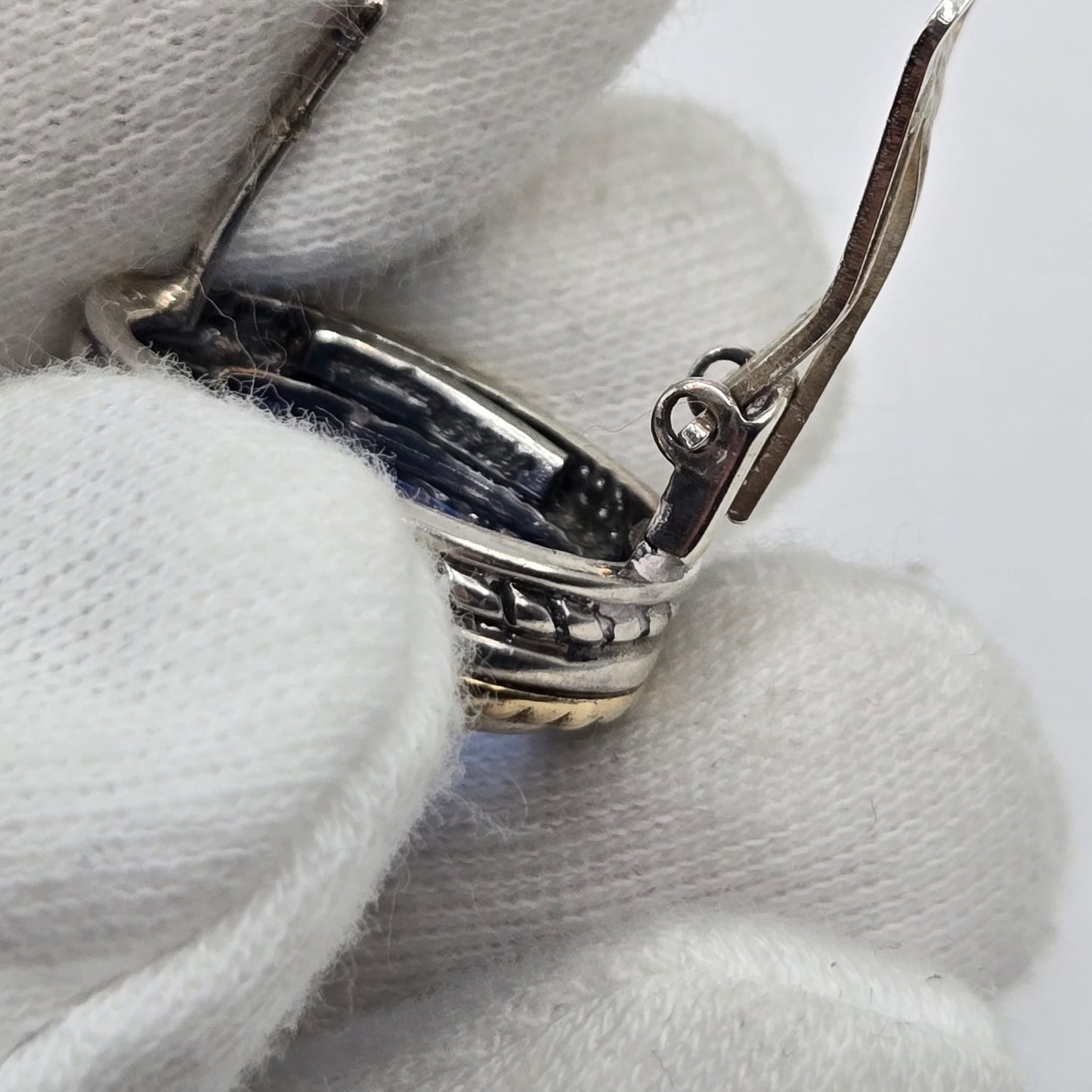 Vintage Italian FLLI MENEGATTI 925 Sterling Silver, 18K Yellow
Gold Blue Hand Carved Venetian Glass Intaglio EARRINGS