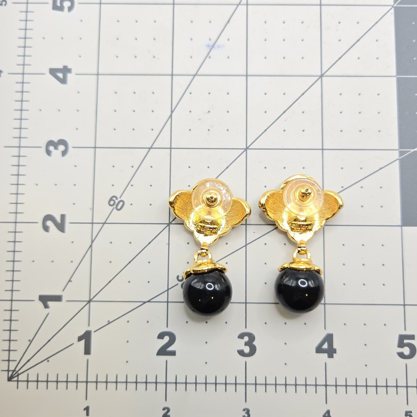 Vintage MONET red Rhinestone black enamel dangle earrings designer runway