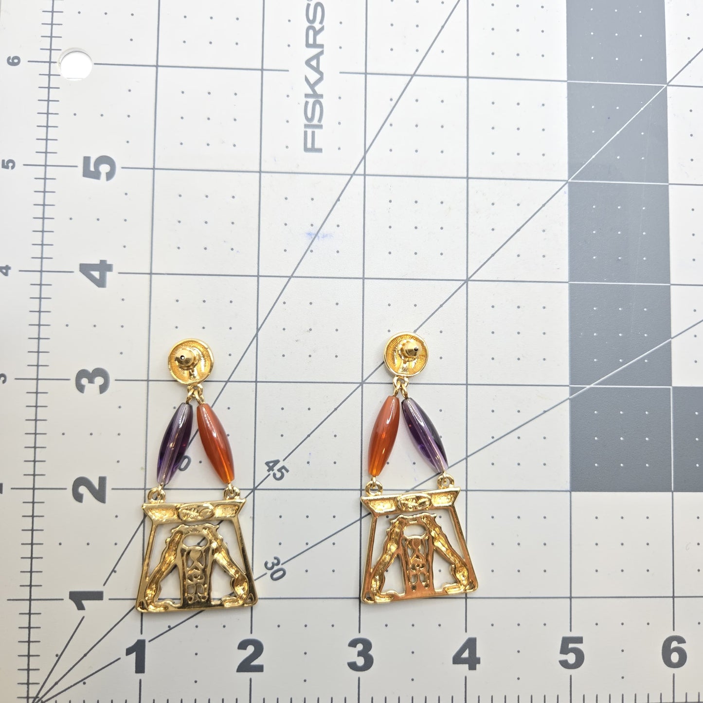 Vintage JACKIE COLLINS Egyptian Revival Panthers gold tone designer runway Earrings