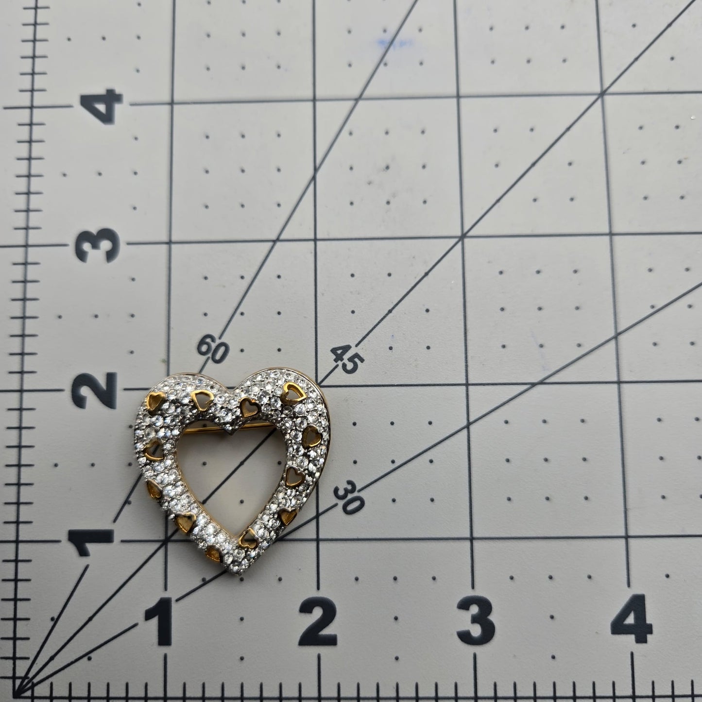 Vintage SWAROVSKI Swan Signed Heart Shaped Pave Crystal Brooch Pin, Gold Tone