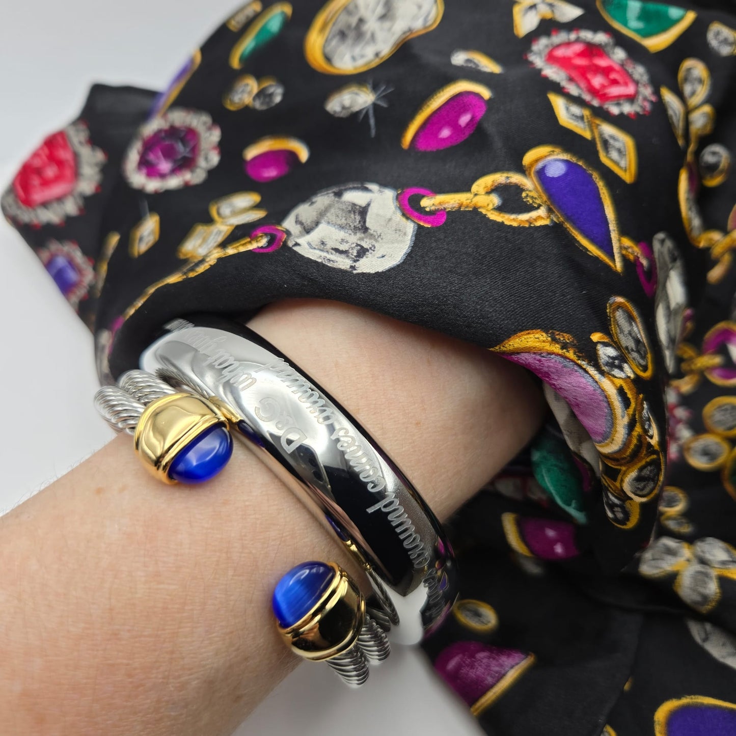 D&G DOLCE GABBANA What Goes Around Comes Around, Silver Tone Bangle Bracelet, Very Good Condition