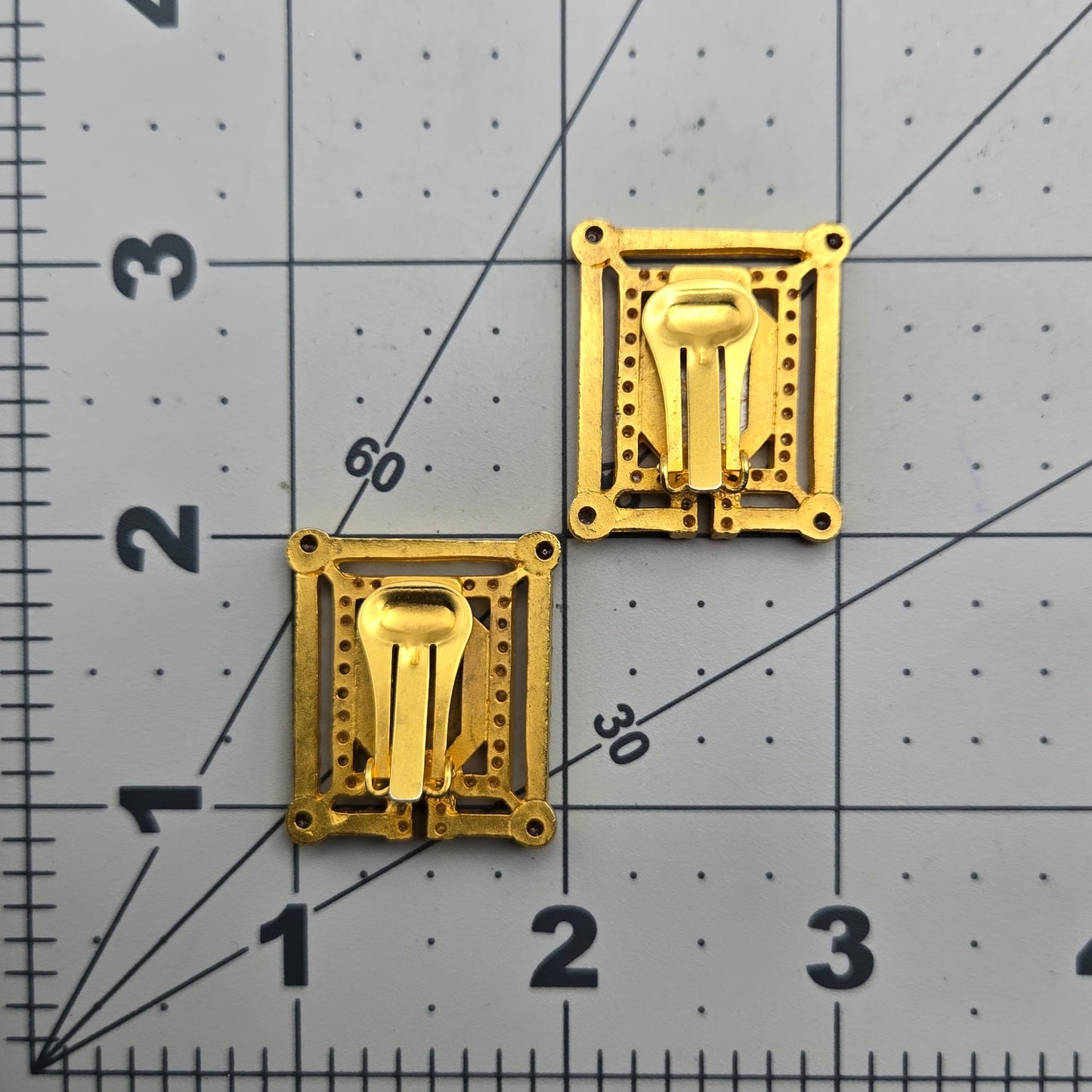 Vintage LINDA LEVINSON Greek Coin Faux Pearls, Red Cabochon, Gold Tone Clip on Earrings