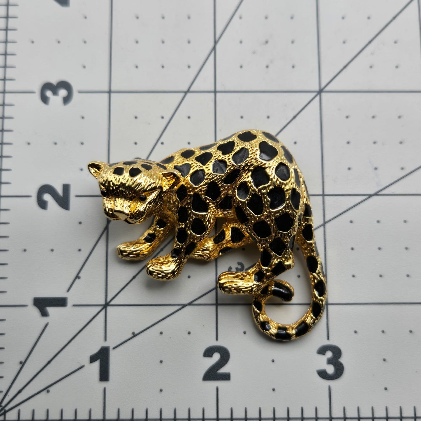 Vintage JOMAZ Joseph Mazer Gold Tone Black Enameled Jaguar Leopard Cat Pendant/Pin Brooch