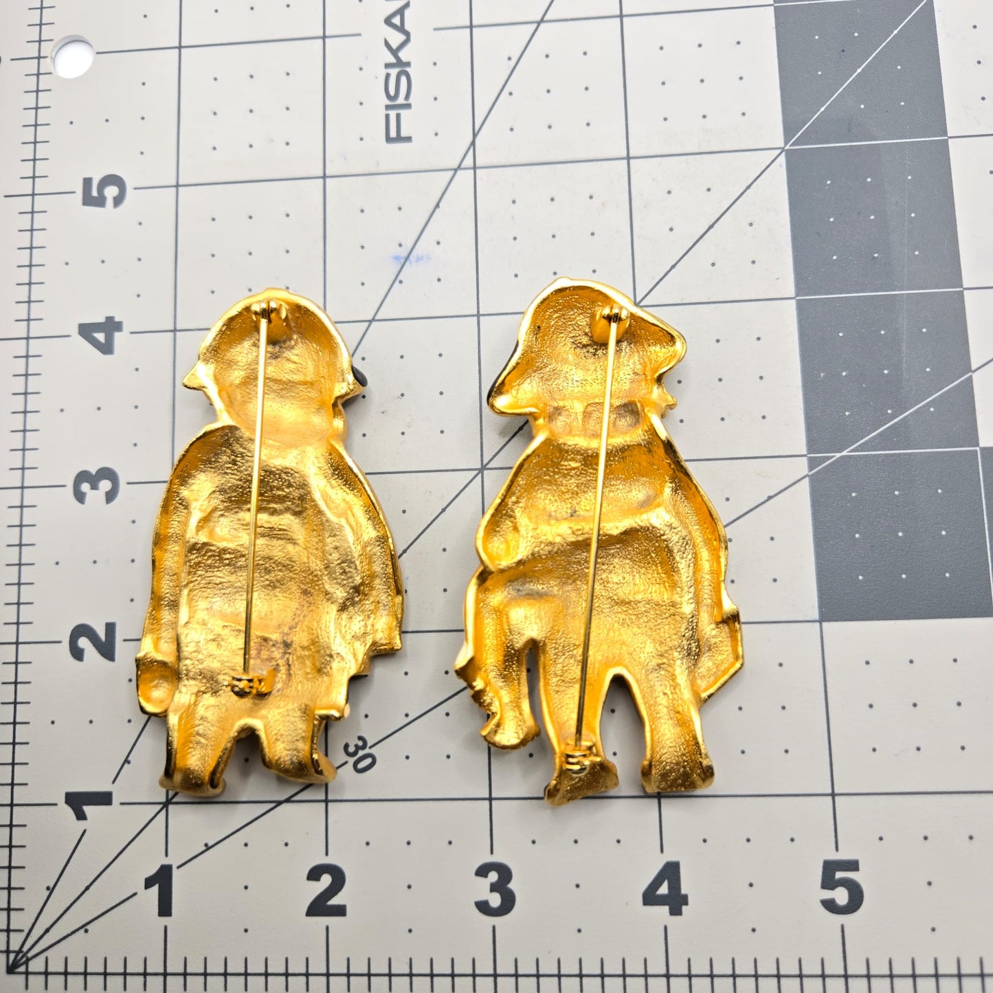 Vintage AJC Signed huge funny beach man and women set gold tone black enamel Brooch pins