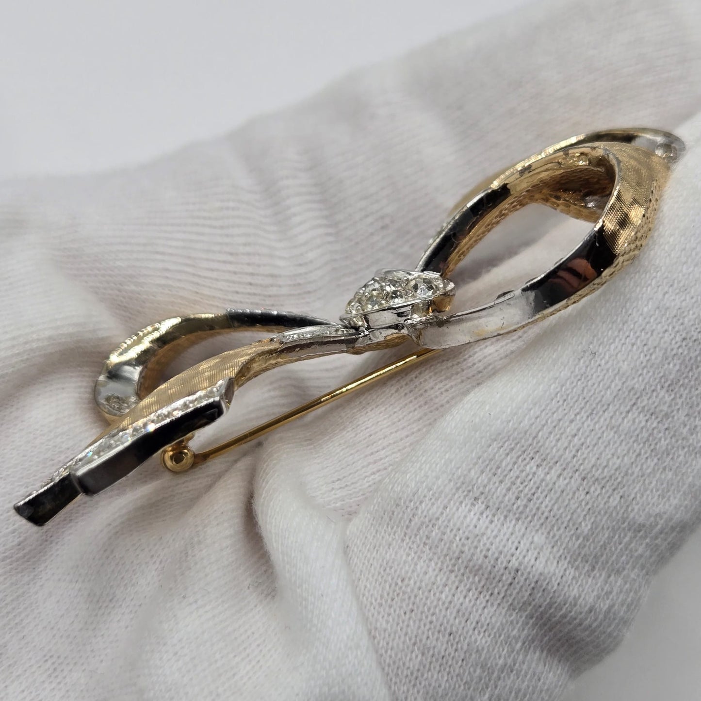 Vintage MARCEL BOUCHER Pave Rhinestones Bow gold tone brooch pin