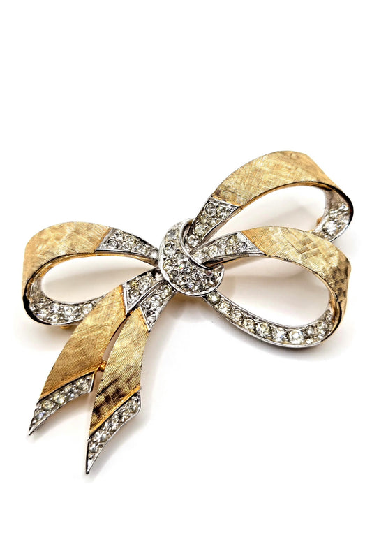 Vintage MARCEL BOUCHER Pave Rhinestones Bow gold tone brooch pin