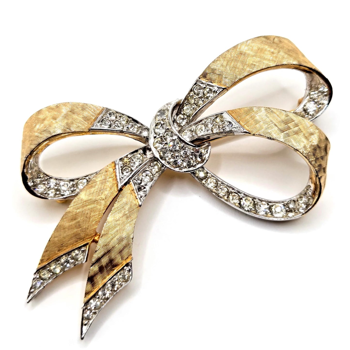 Vintage MARCEL BOUCHER Pave Rhinestones Bow gold tone brooch pin