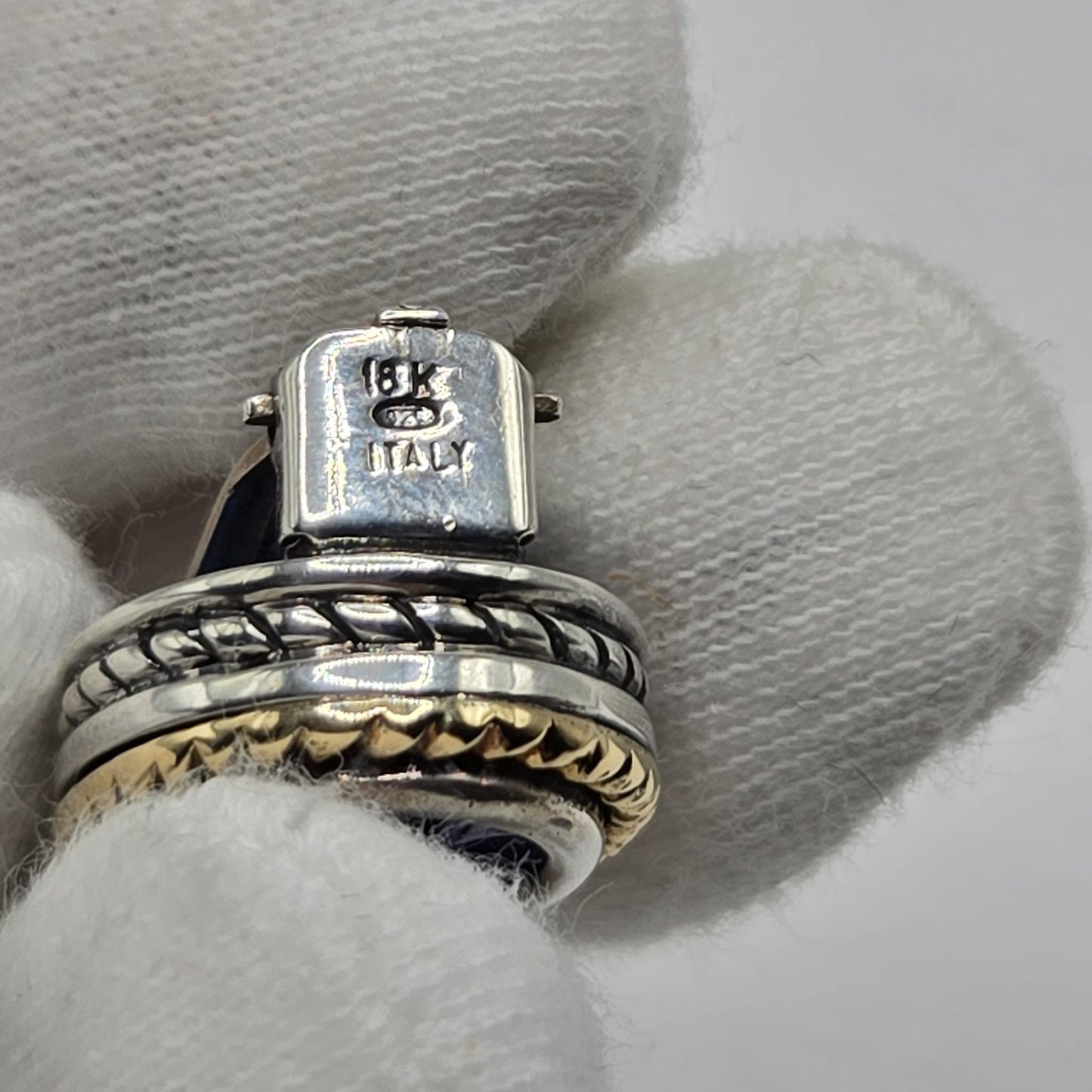 Vintage Italian FLLI MENEGATTI  925 Sterling Silver, 18K Yellow
Gold Blue Hand Carved Venetian Glass Intaglio EARRINGS