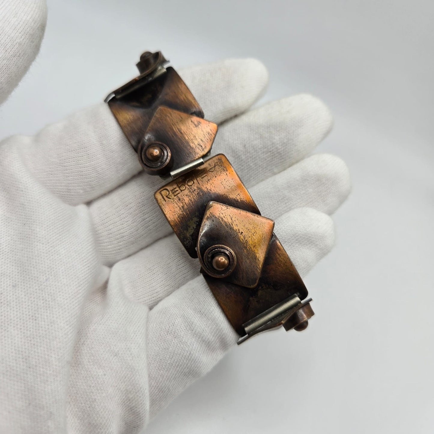 Vintage REBAJES Copper  Swirl Dot Modernist Geometric bracelet