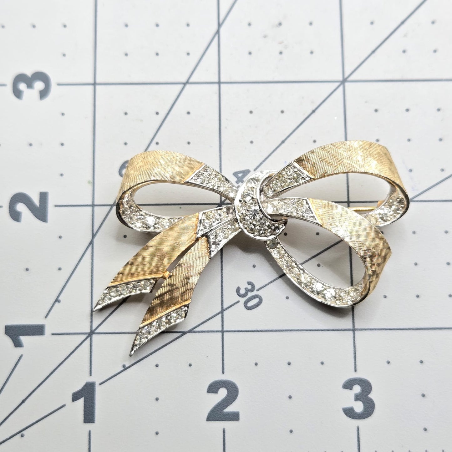 Vintage MARCEL BOUCHER Pave Rhinestones Bow gold tone brooch pin