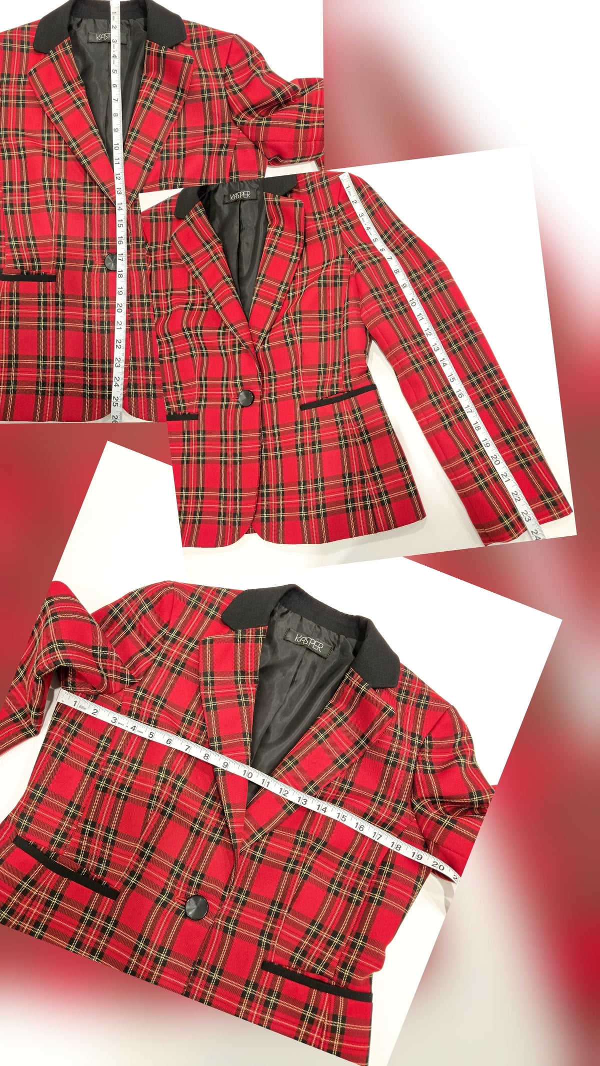Vintage KASPER Tartan Plaid One-Button Blazer Jacket Size 4-6