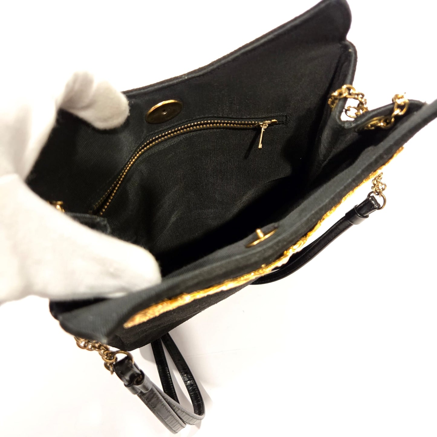 Vintage Black Suede Leather Gold
Dragon & Phoenix shoulder bag purse designer runway