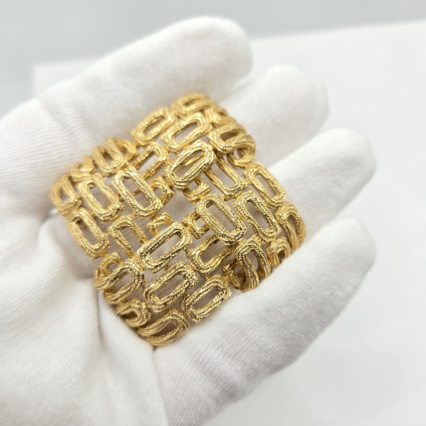 Vintage TRIFARI crown signed woven, open work  gold tone brooch pin and dangle clip on earrings set