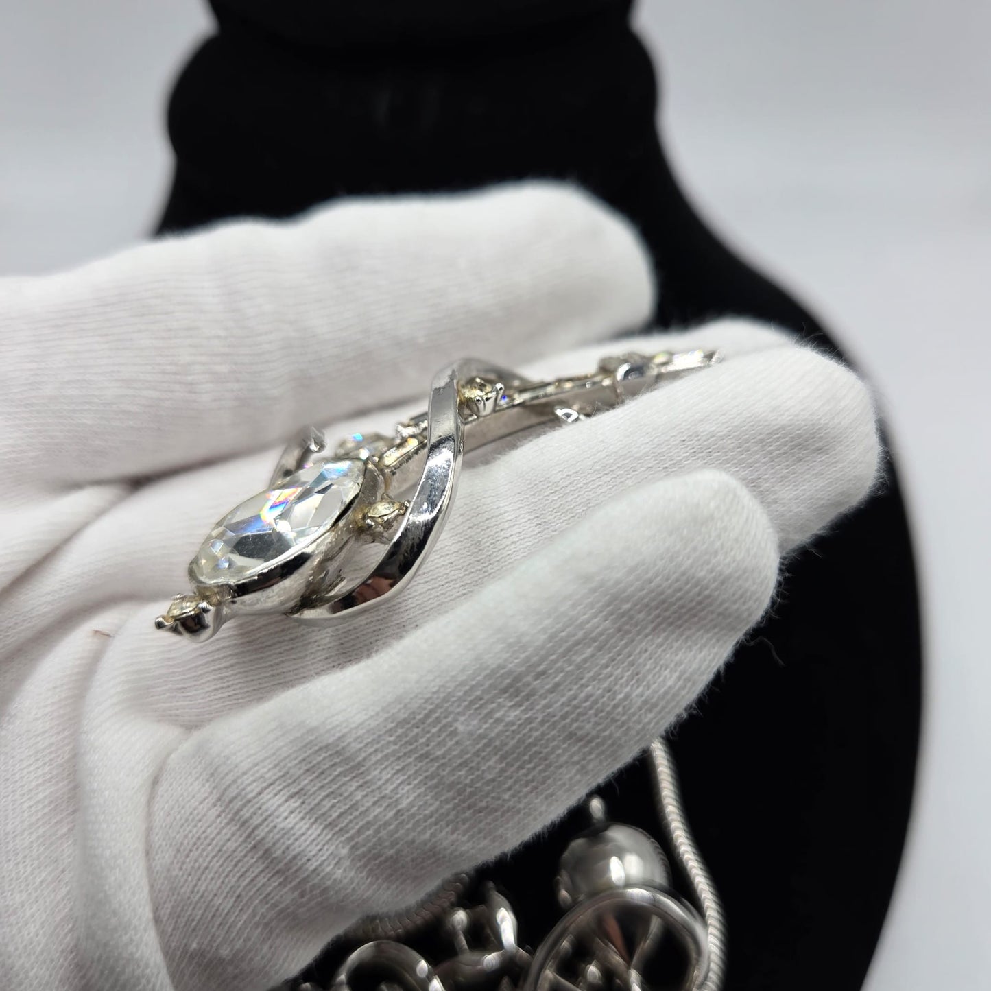 Vintage TRIFARI Alfred Philippe Gem of India silver tone rhinestones Necklace and Brooch pin set