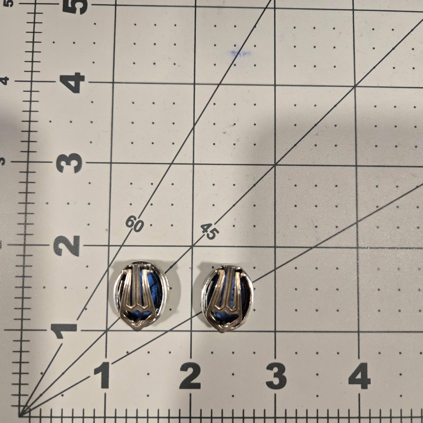 Vintage Italian FLLI MENEGATTI  925 Sterling Silver, 18K Yellow
Gold Blue Hand Carved Venetian Glass Intaglio EARRINGS