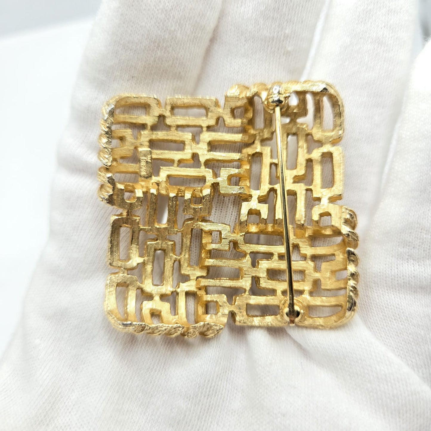 Vintage TRIFARI crown signed woven, open work  gold tone brooch pin and dangle clip on earrings set