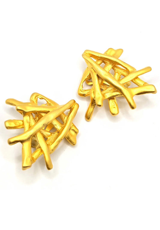 Vintage NORMA JEAN matte gold tone Abstract Modernist Designer clip on earrings