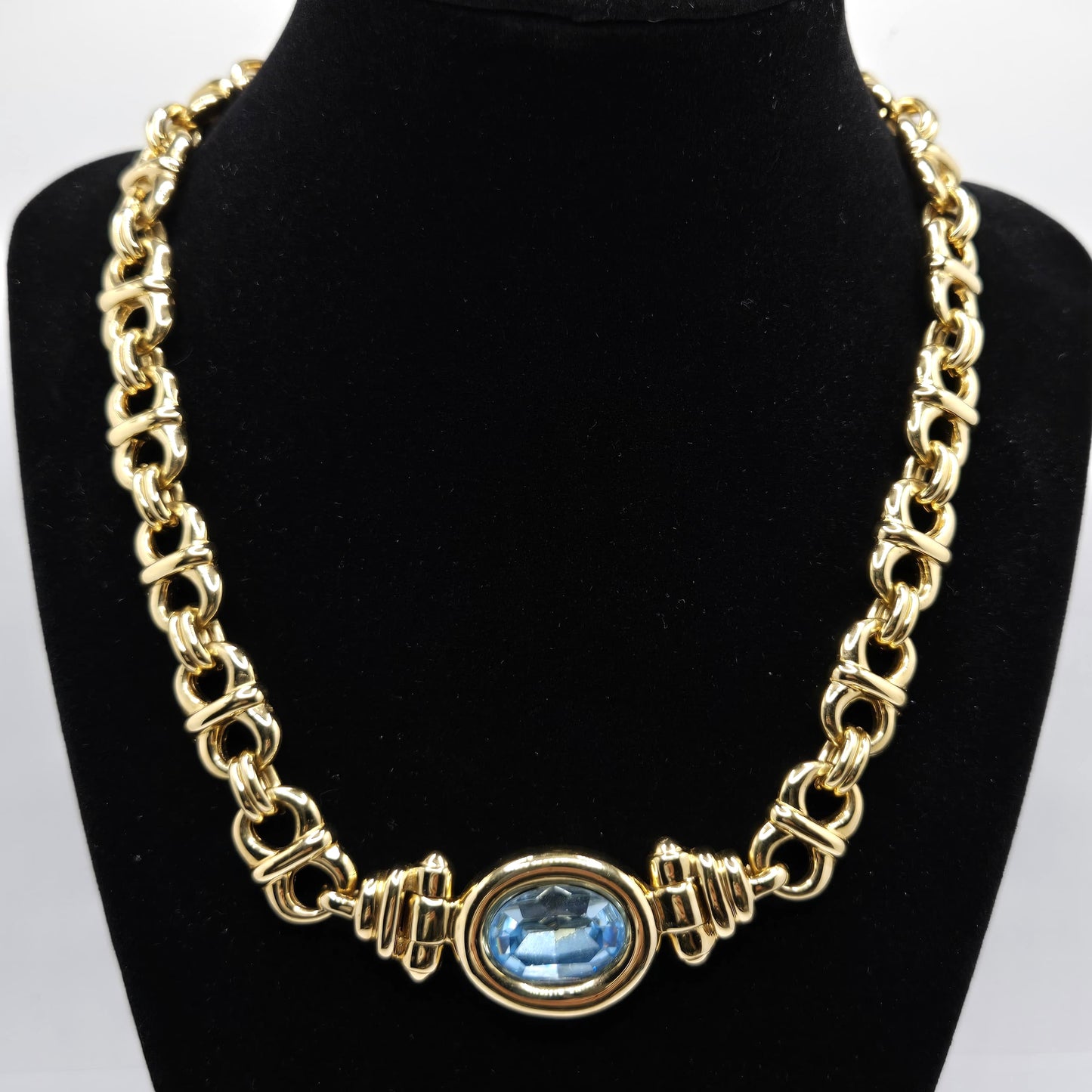 Vintage CINER Aqua blue gold tone chain necklace