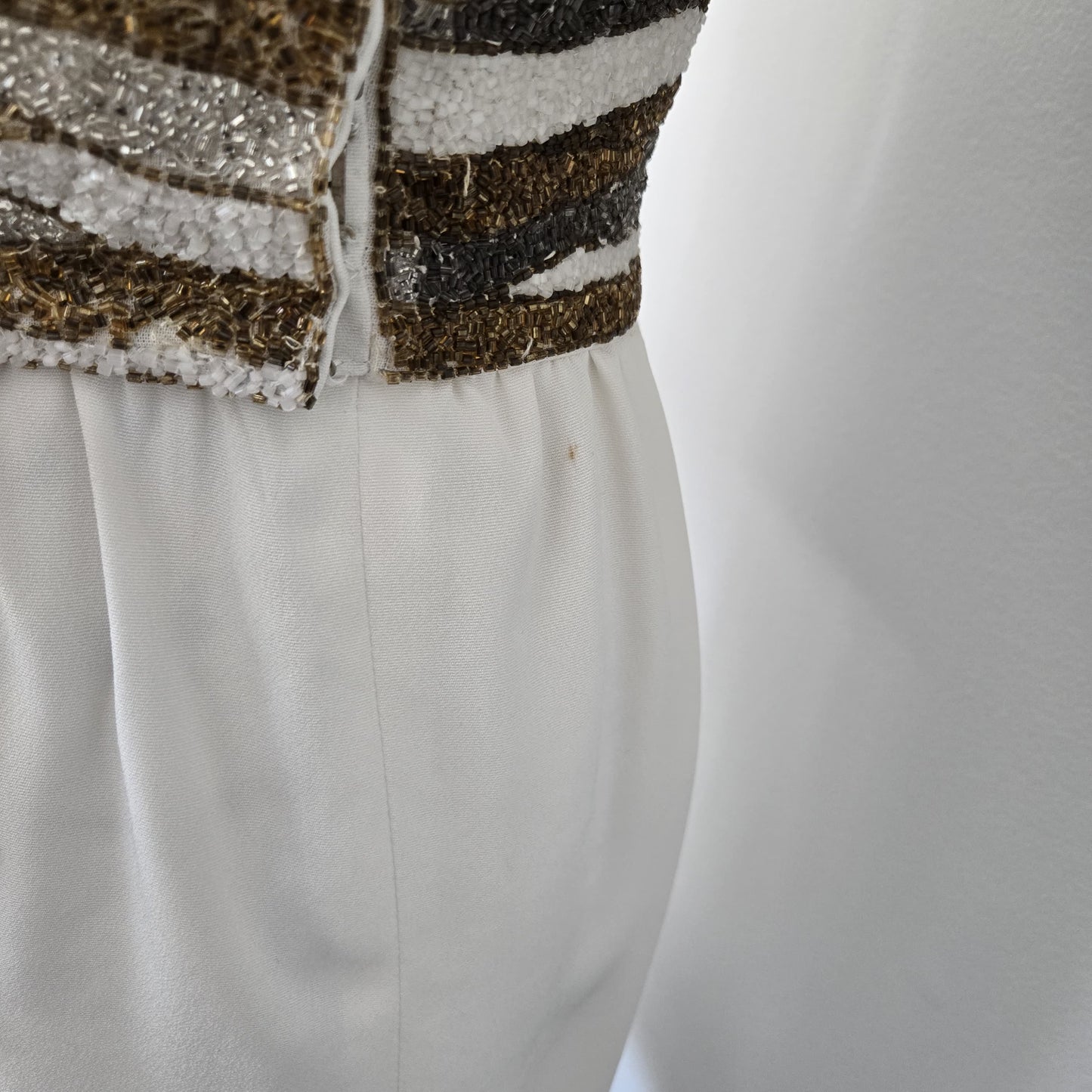 Vintage Bob Mackie off White Cocktail Party Dress Beaded Sequin Dress Long Sleeve Wedding Party Dress Small Cher Dress size 0-2