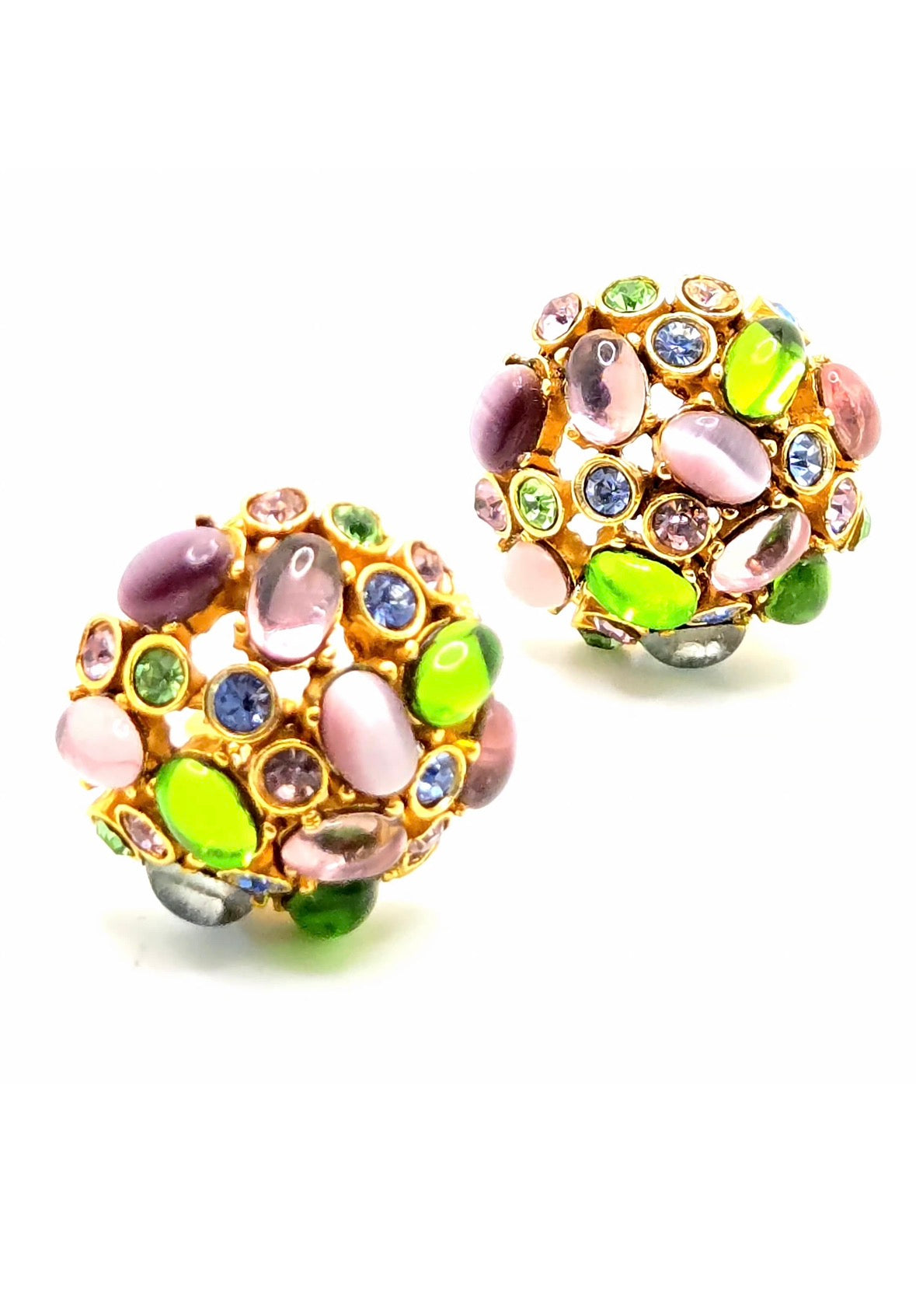 Vintage Oscar de la Renta Pastel Sputnik Gold-Tone Clip-On Earrings