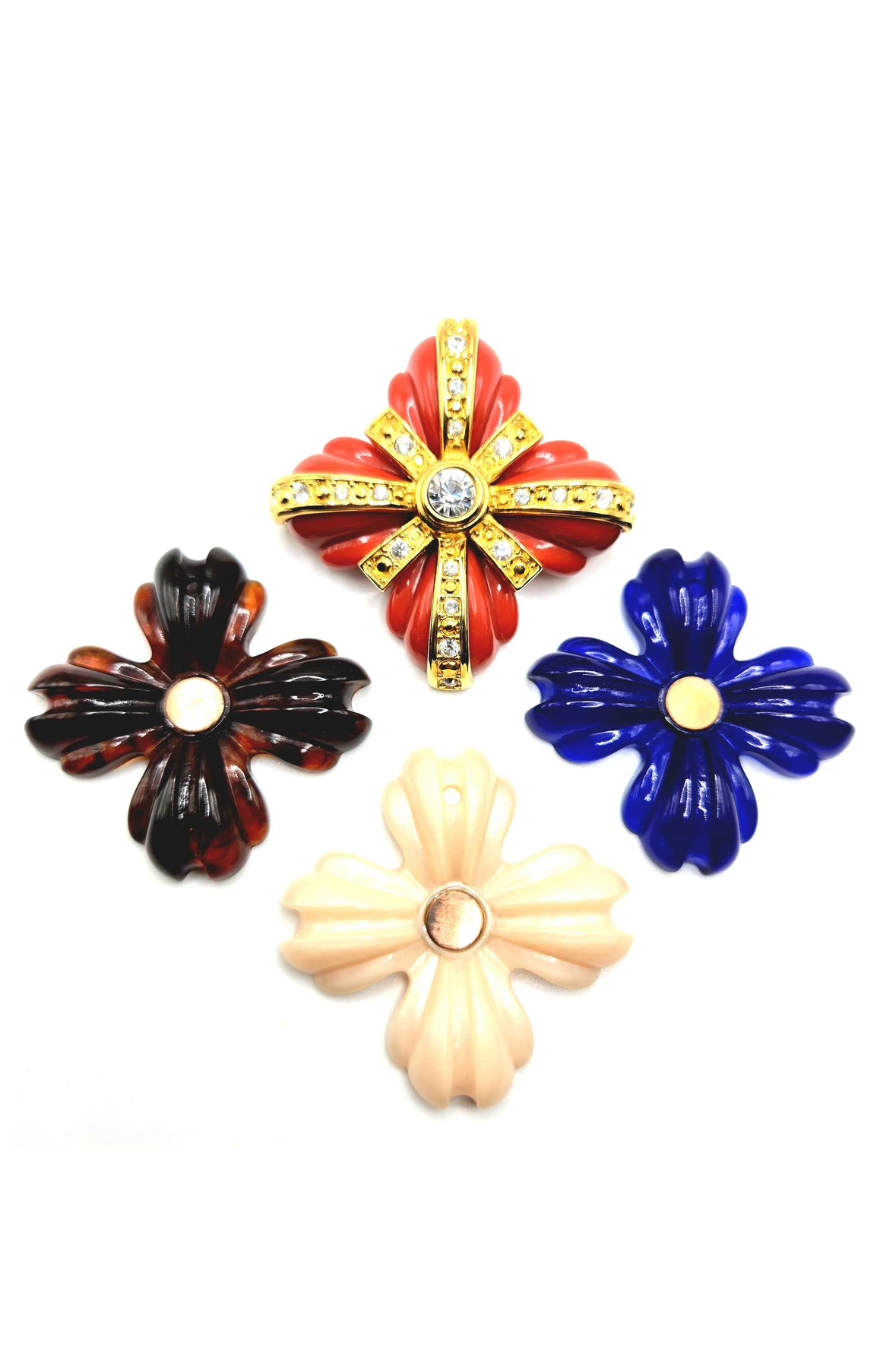 Vintage JOAN RIVERS signed Interchangeable Maltese Cross Resin gold tone rhinestones Brooch pin