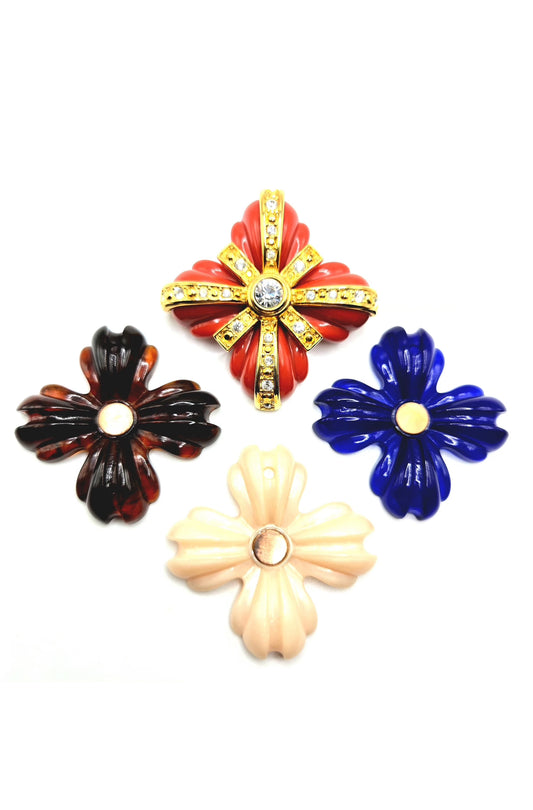 Vintage JOAN RIVERS signed Interchangeable Maltese Cross Resin gold tone rhinestones Brooch pin