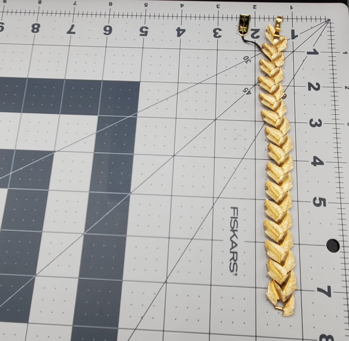 Vintage TRIFARI Crown Signed Leaf Bracelet With Tag, Brushed Gold Tone Metal