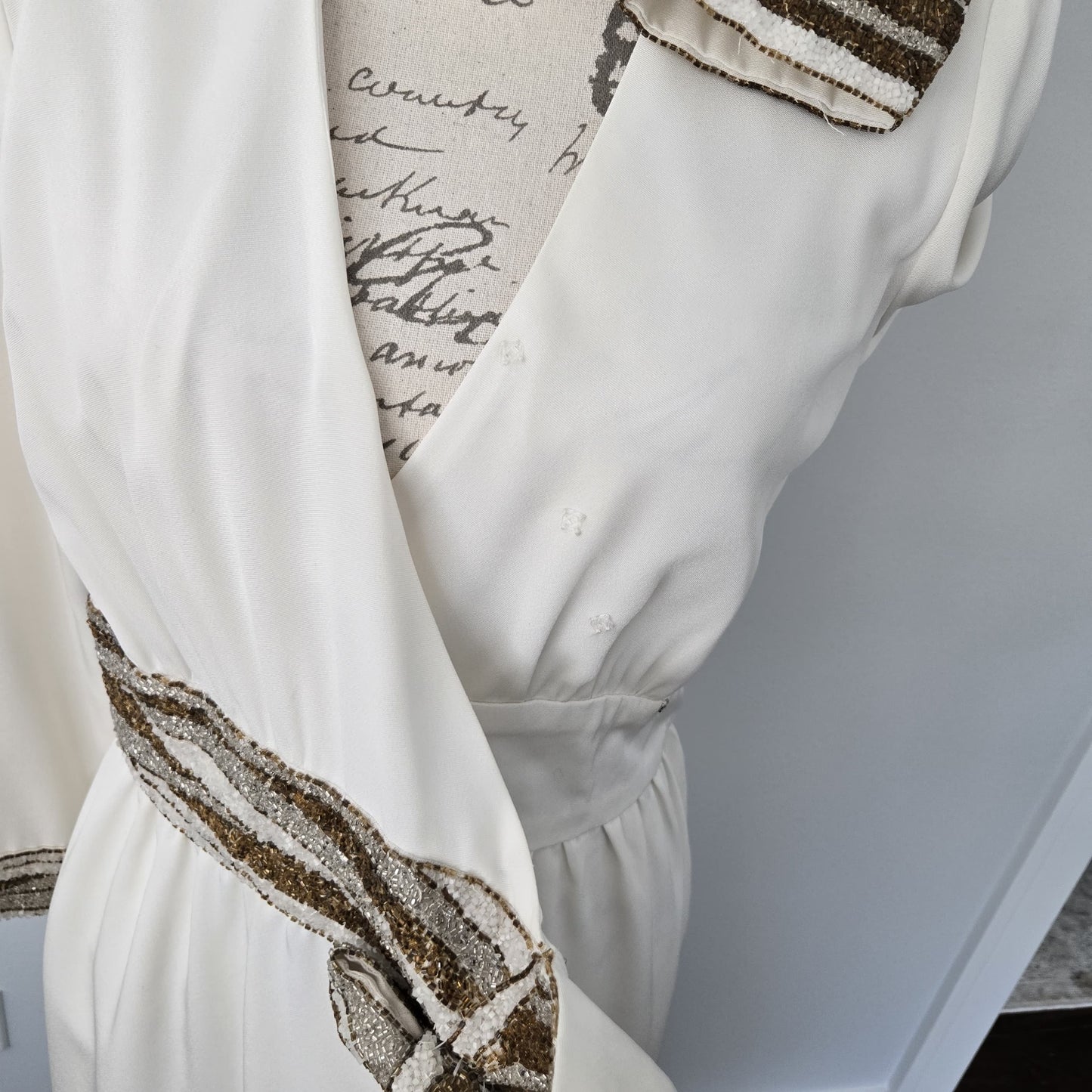 Vintage Bob Mackie off White Cocktail Party Dress Beaded Sequin Dress Long Sleeve Wedding Party Dress Small Cher Dress size 0-2