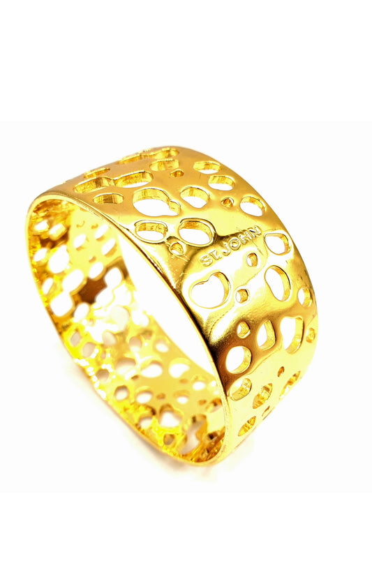 Vintage ST. JOHN Signed Designer Runway Open work Gold Tone Bangle Bracelet