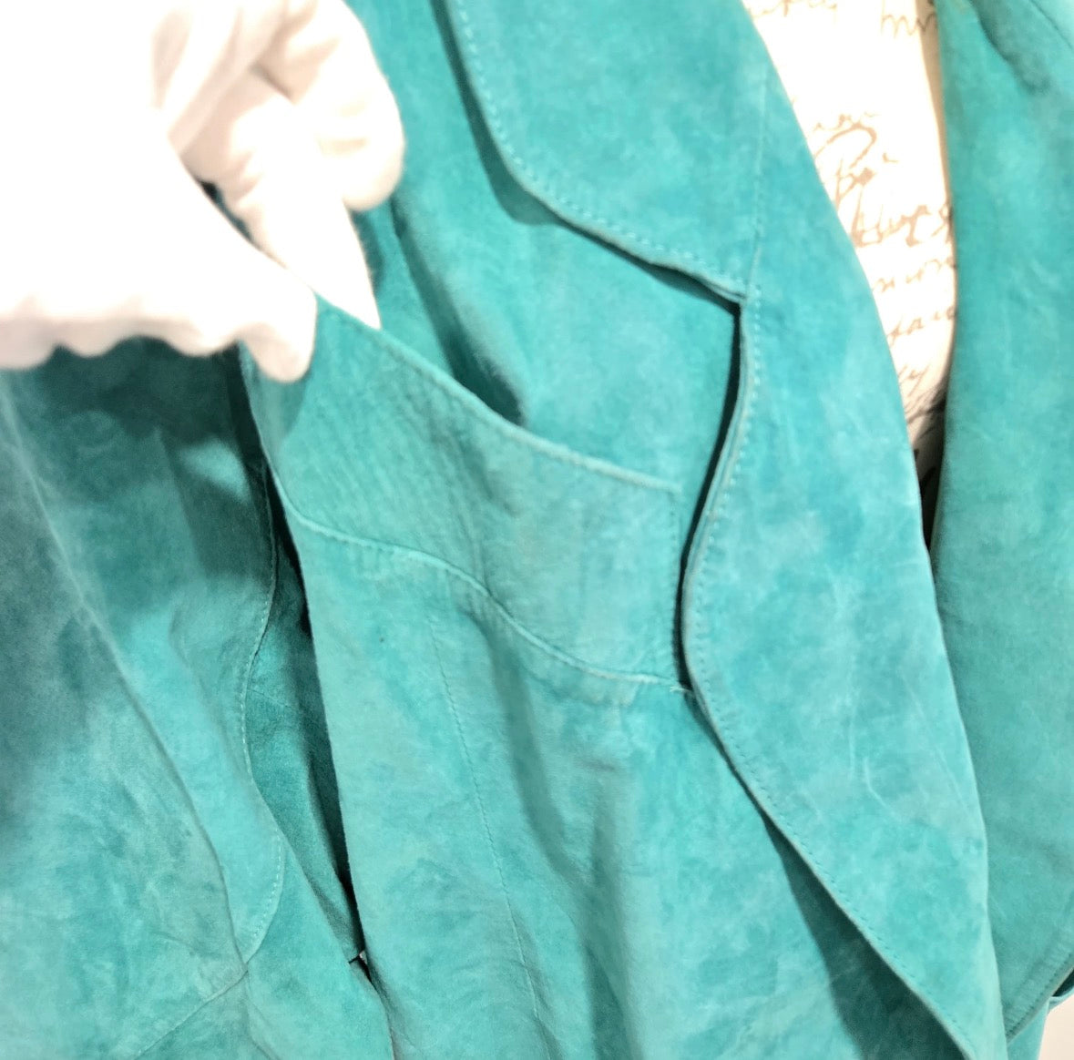 Vintage MADGE'S teal blue suede leather oversized coat jacket shoulder pads size L