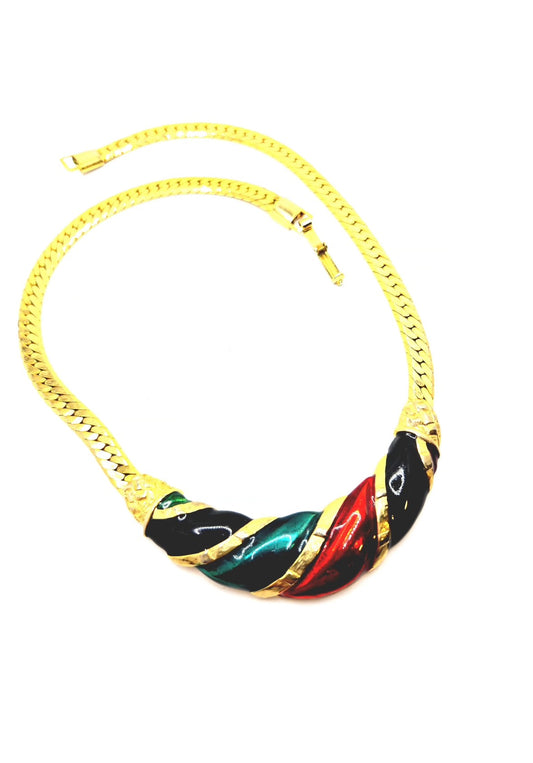 Vintage Designer Runway Multicolor Enameled Gold tone necklace