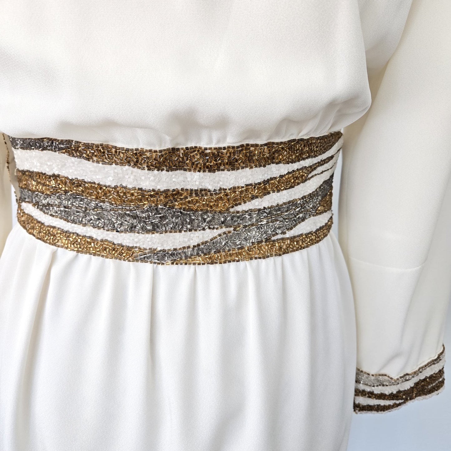 Vintage Bob Mackie off White Cocktail Party Dress Beaded Sequin Dress Long Sleeve Wedding Party Dress Small Cher Dress size 0-2