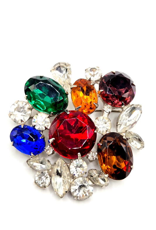 Vintage Juliana Multicolor, multishape rhinestones silver tone Statement Brooch pin