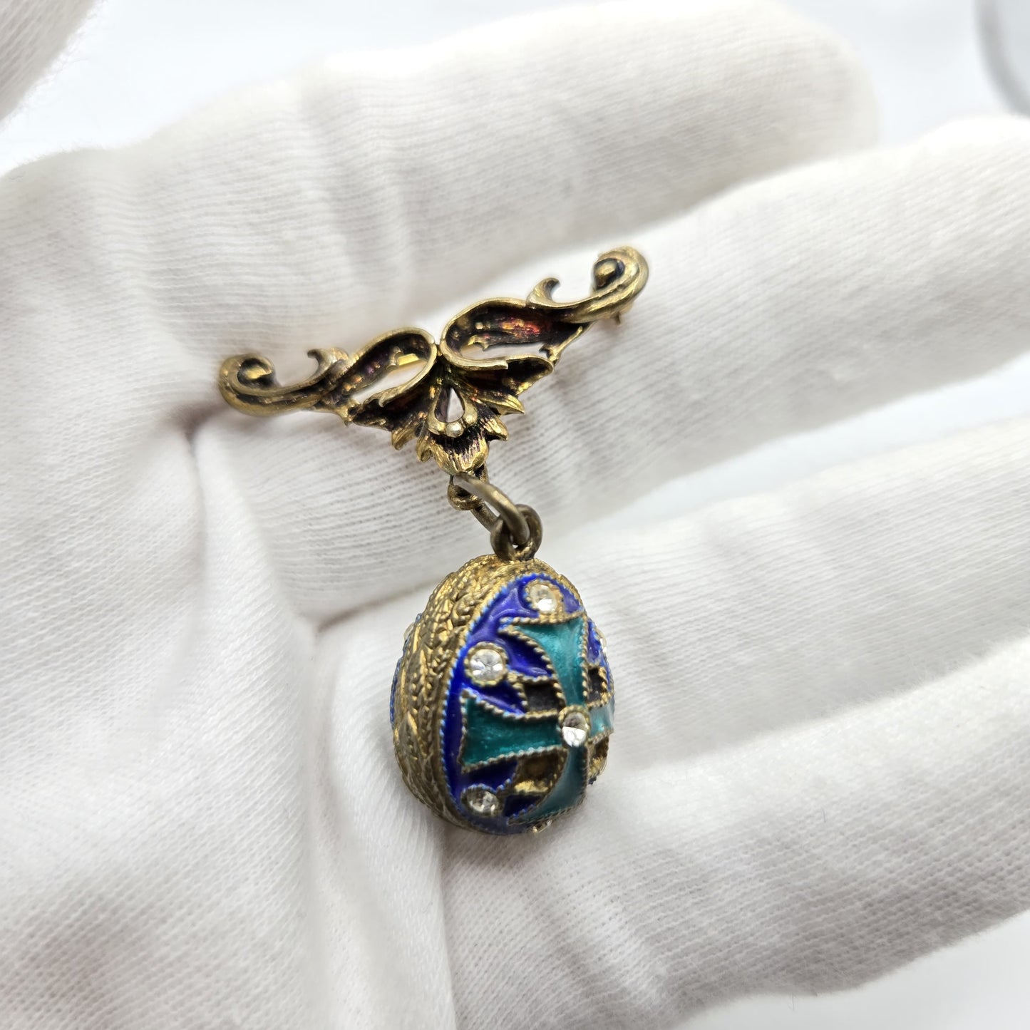 Vintage Solid Sterling Silver Gilt Guilloche Enamel Russian Egg Brooch pin pendant