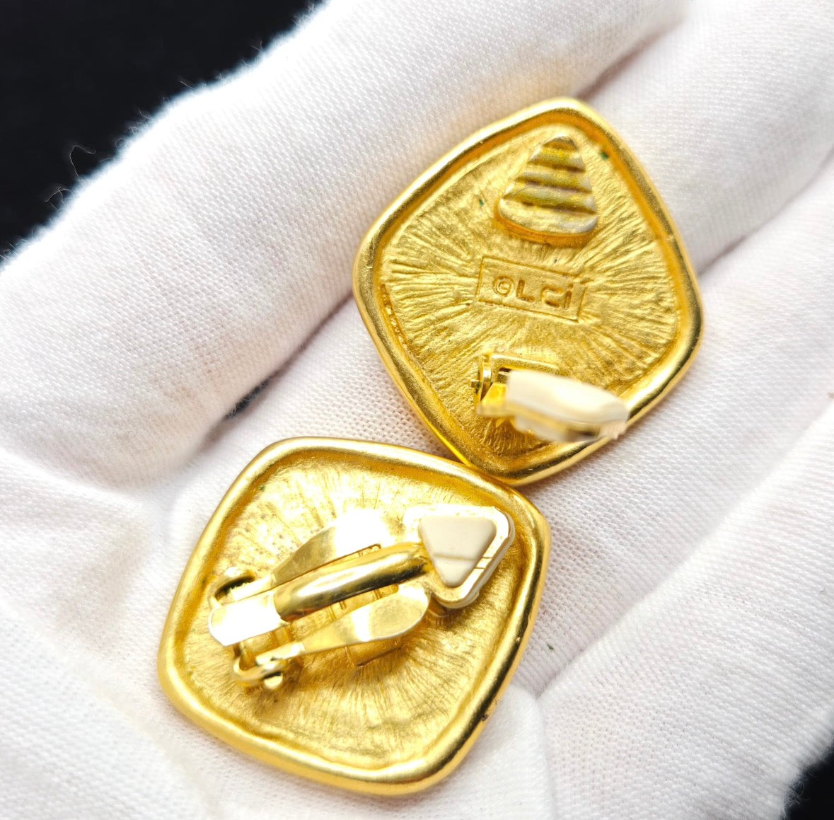 Vintage Liz Claiborne Lion Square Gold-Tone Clip-On Earrings