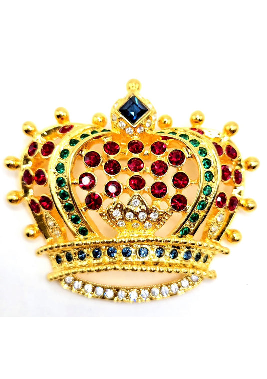 Vintage KJL Kenneth Jay Lane crown multicolor Rhinestones Designer Runway Pin Brooch