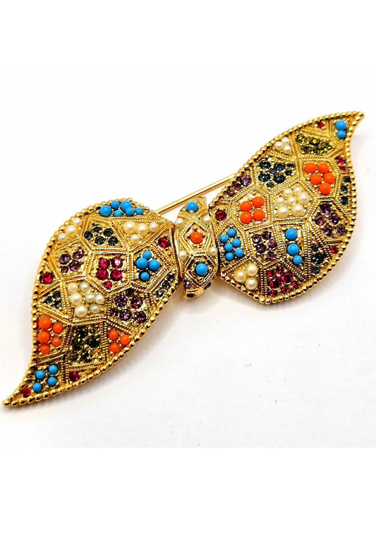 Vintage D'ORLAN Bow multicolor gold tone Brooch Pin Designer Runway