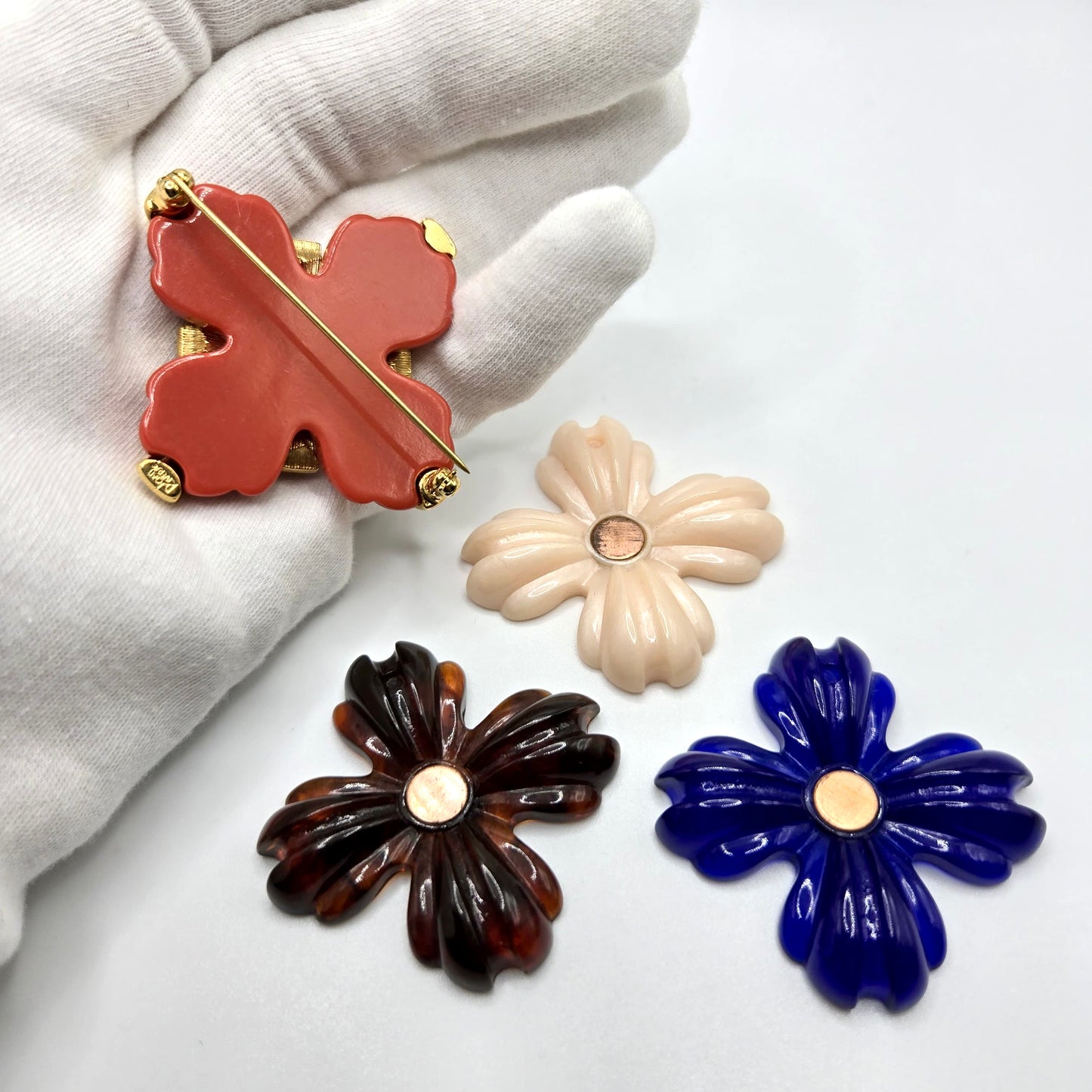 Vintage JOAN RIVERS signed Interchangeable Maltese Cross Resin gold tone rhinestones Brooch pin
