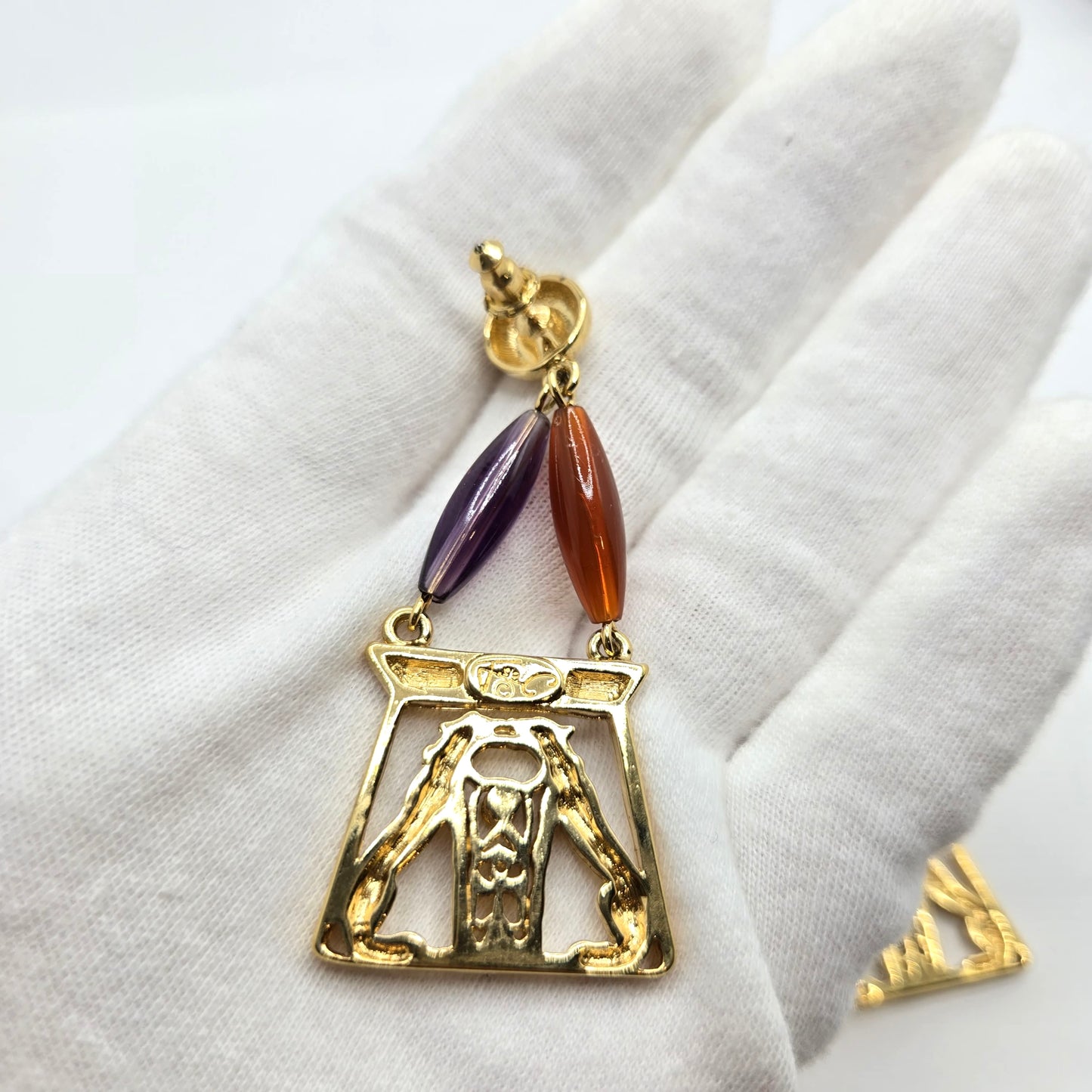 Vintage JACKIE COLLINS  Egyptian Revival Panthers gold tone designer runway Earrings