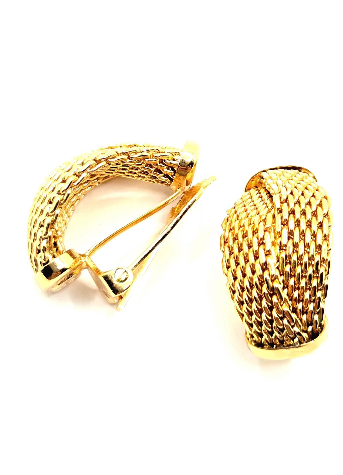 Vintage CHRISTIAN DIOR Germany Mesh Half Hoop Gold Tone Clip-On Earrings