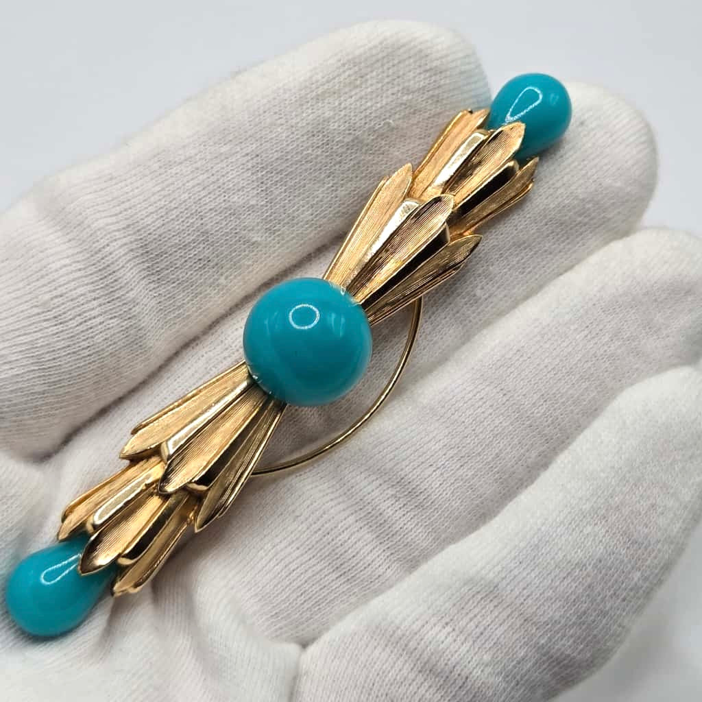Vintage TRIFARI Faux turquoise gold tone brooch pin