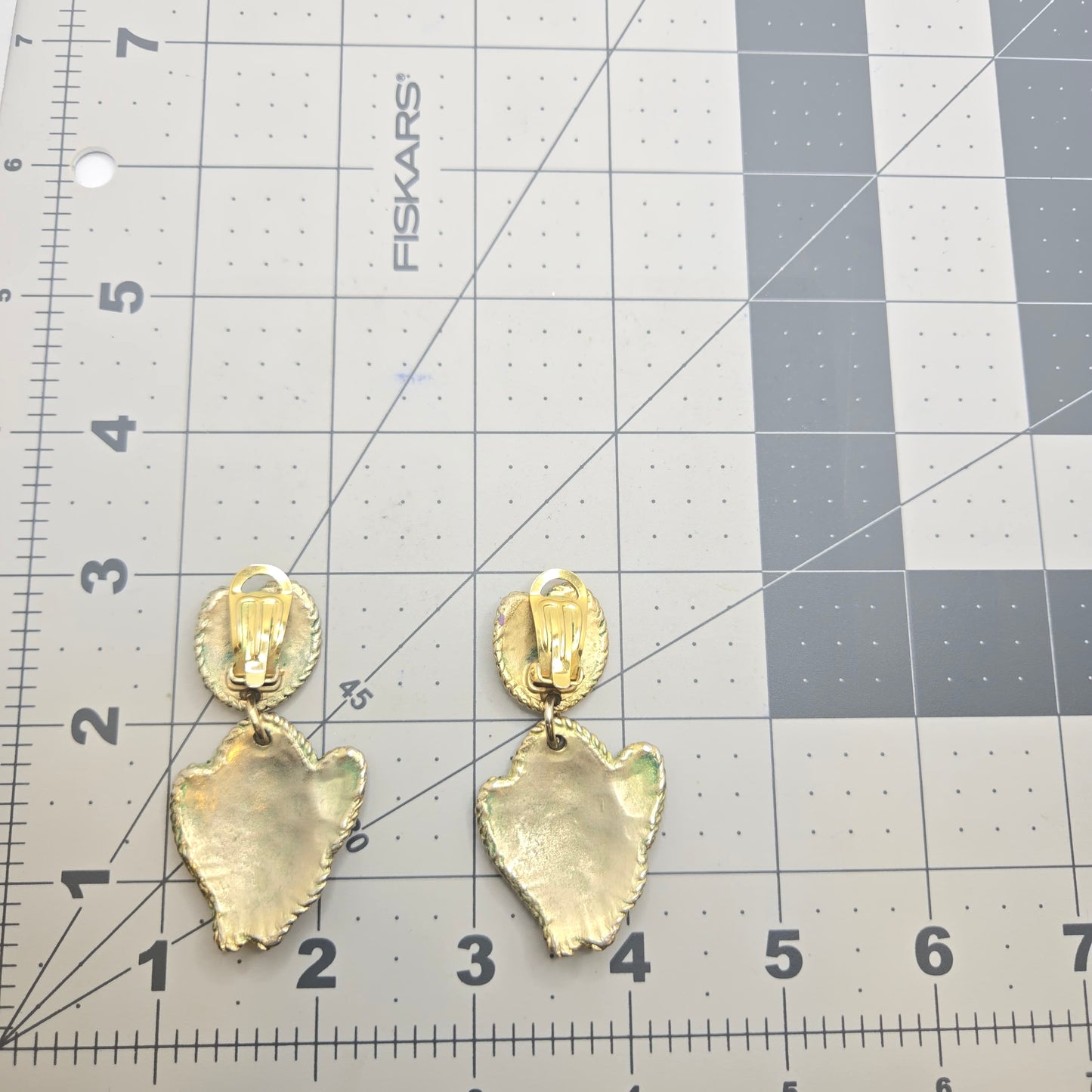 Vintage Large Designer Runway ITALY Signed Fish Dangle Gold Tone Clip on Earrings