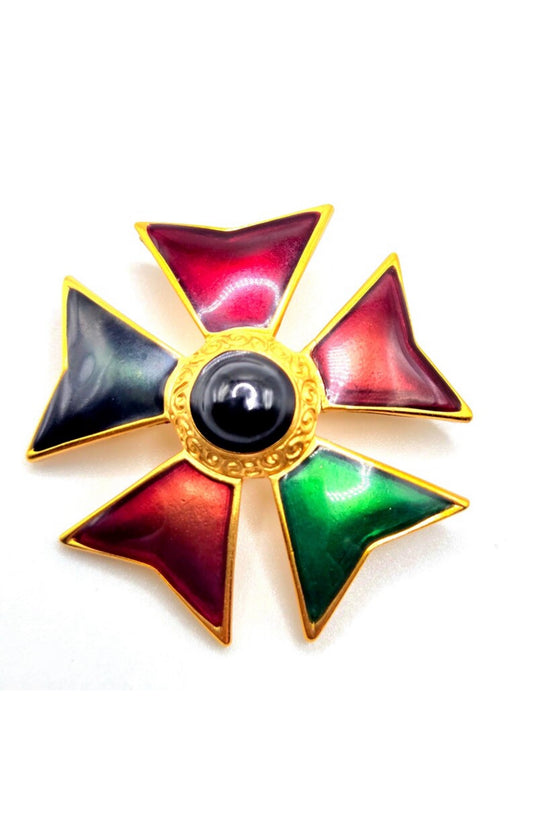 Vintage ANNE KLEIN Multicolor Maltese Cross designer runway Brooch pin