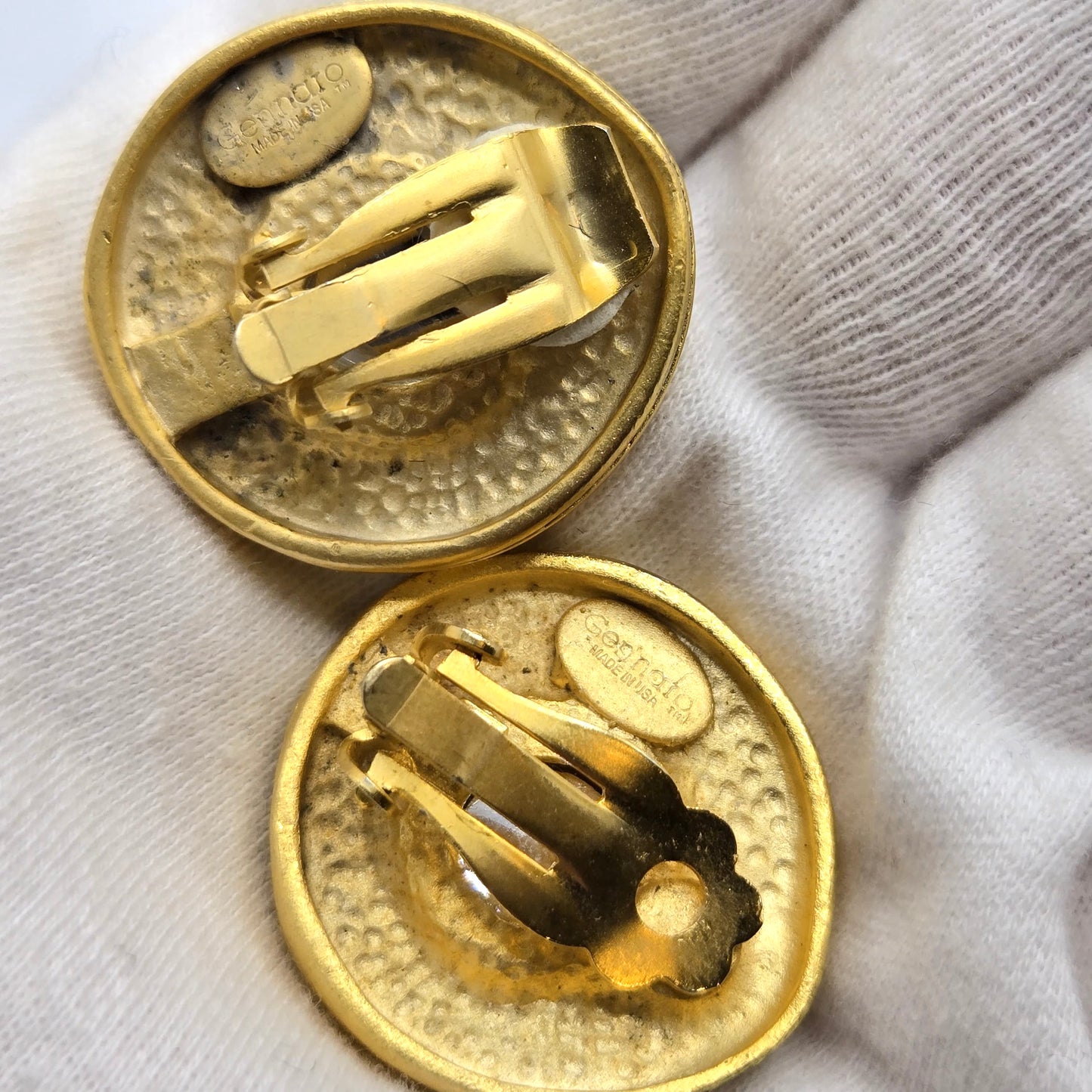 Vintage GENNARO Etruscan Blue Cabochon gold tone Clip on Earrings