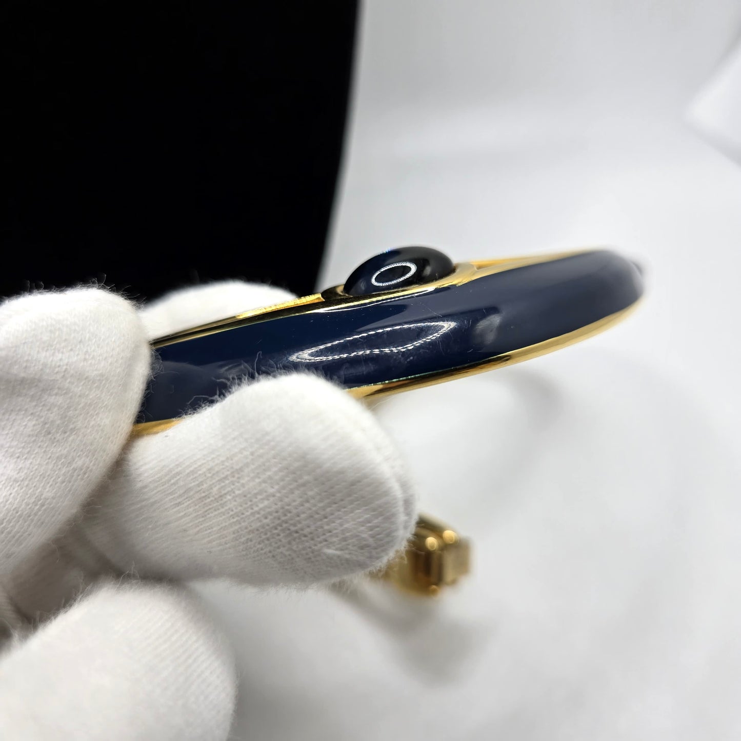 Vintage NAPIER Navy Blue Jelly Belly Cabochon Gold-Tone Enamel Choker Necklace Statement Jewelry