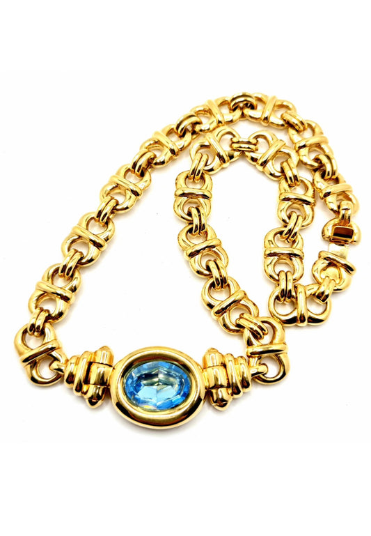 Vintage CINER Aqua blue gold tone chain necklace