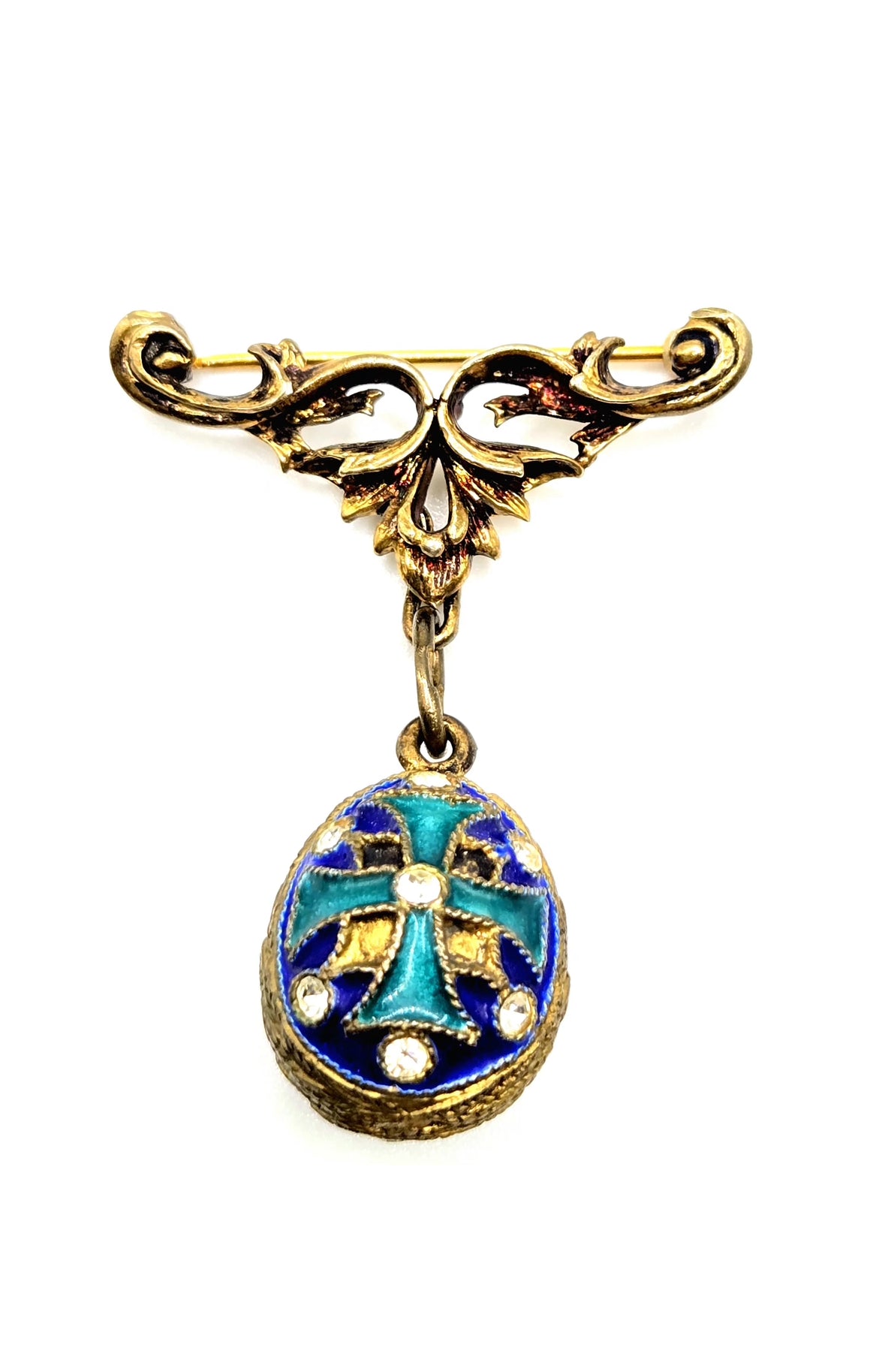 Vintage Solid Sterling Silver Gilt Guilloche Enamel Russian Egg Brooch pin pendant