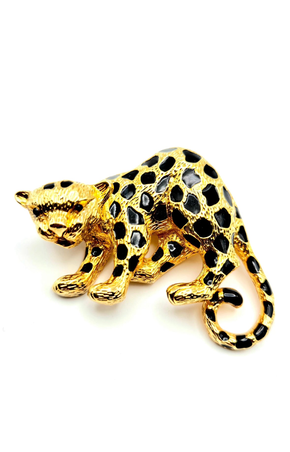 Vintage JOMAZ Joseph Mazer Gold Tone Black Enameled Jaguar Leopard Cat Pendant/Pin Brooch