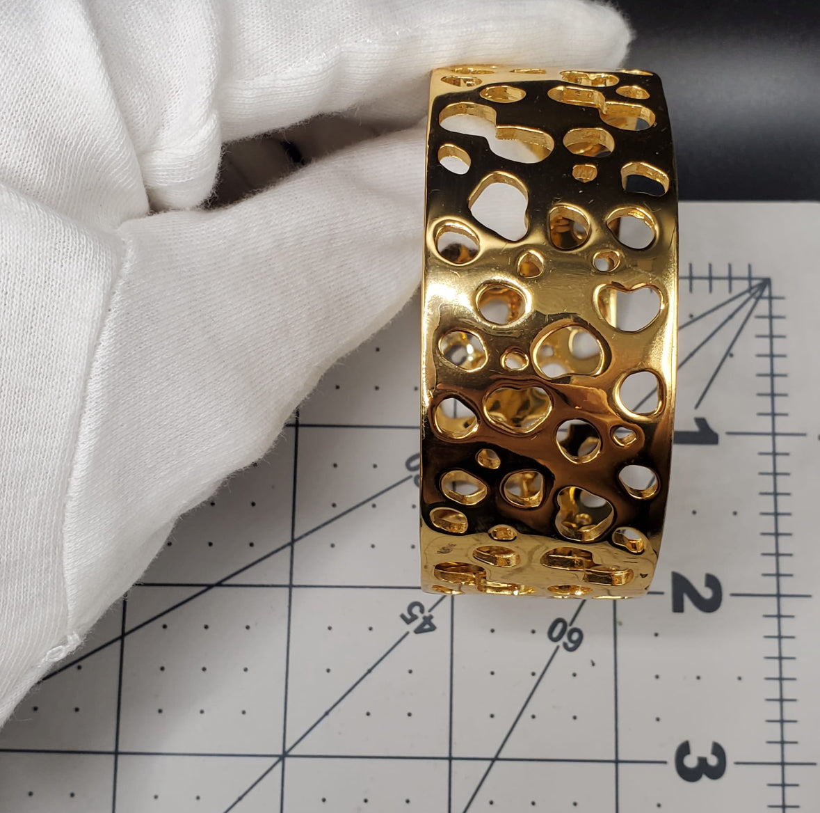 Vintage ST. JOHN Signed Designer Runway Open work Gold Tone Bangle Bracelet